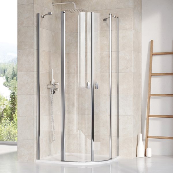Душевой уголок четверть круга RAVAK Chrome CSKK4 90x90 белый профиль, прозрачное стекло