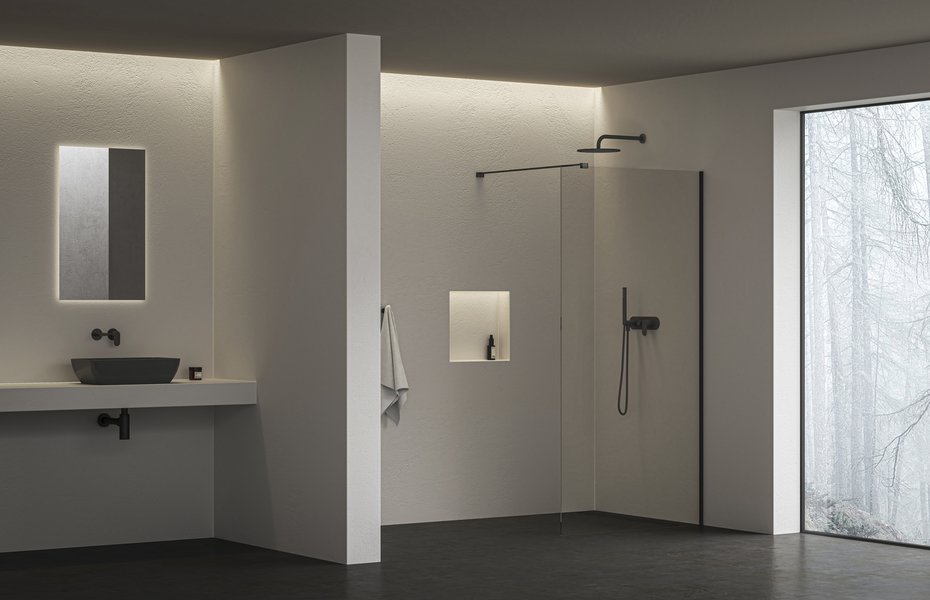 Душевой угол RAVAK Walk-In Air Wall 100, прозрачное стекло, профиль чёрный