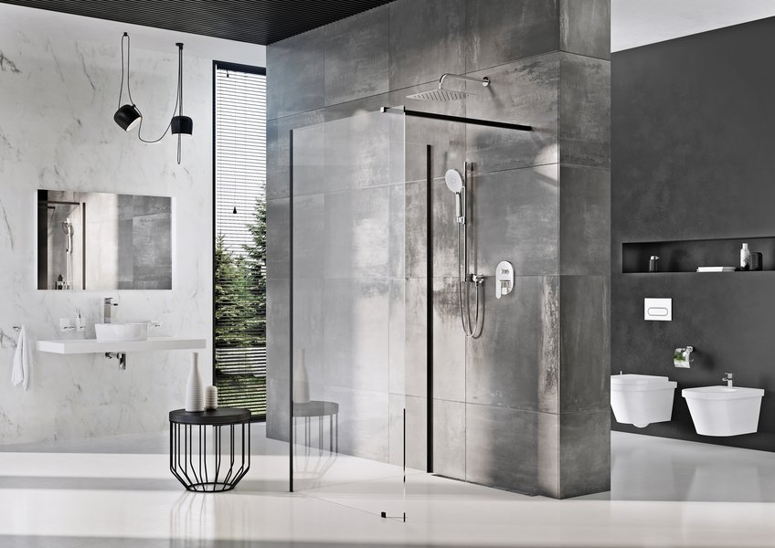 Душевая перегородка RAVAK Walk-In Corner-120/80, высота 200 см, прозрачное стекло, профиль чёрный