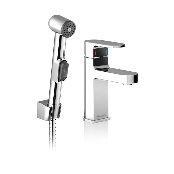 Смеситель для умывальника с гигиеническим душем и держателем RAVAK Chrome CR 012.00