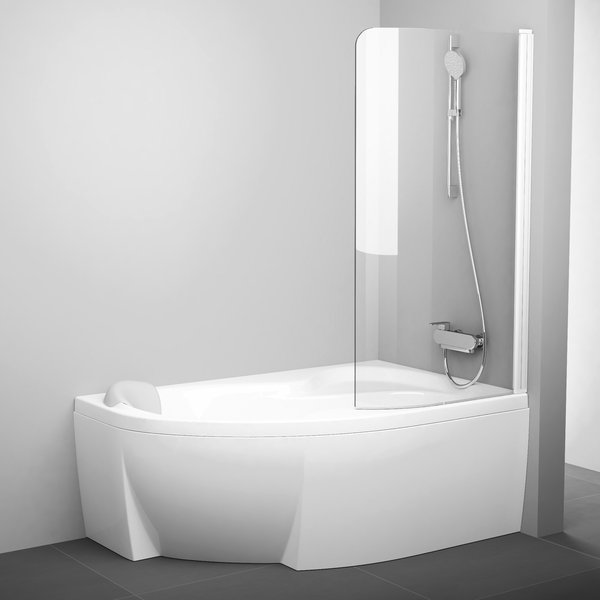 Шторка на борт ванны RAVAK CVSK1 Rosa 140/150 правая, прозрачное стекло, профиль белый